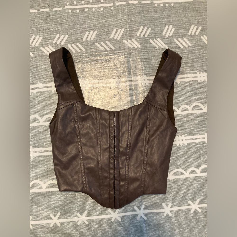 Princess Polly Tatum Brown Pleather Corset Top